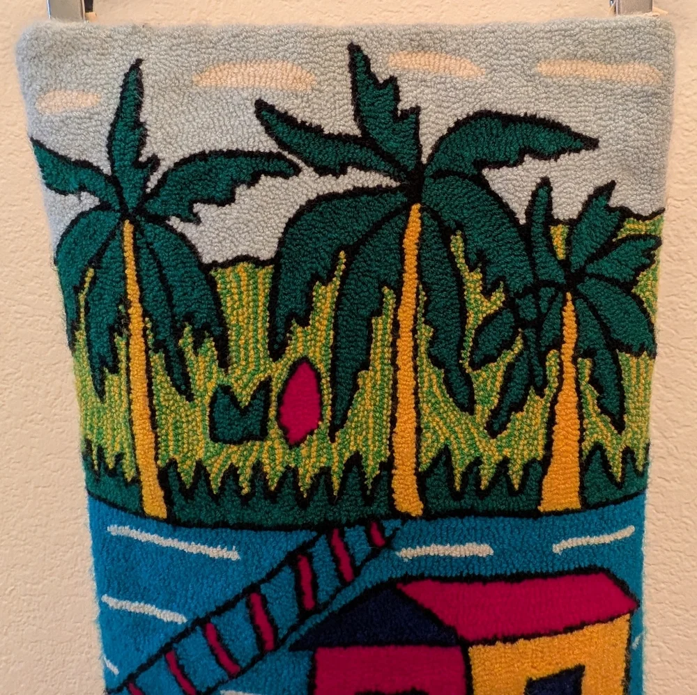 Vintage Venezuelan Tropical Handmade Hooked Rug